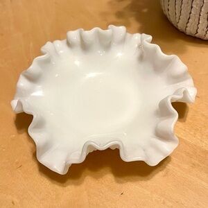 Vintage Hobnail Milk Glass Dish Fluted Ruffled Edge 5.5”
